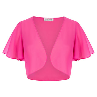 Kate Kasin Women Shrug Sheer Ruffle Short Sleeve Cropped Chiffon Bolero
