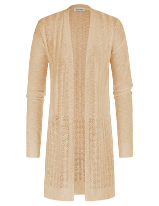 Hollowed-out Cardigan Sweater Long Sleeve Open Front Mid-Thigh Knitwear