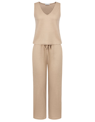 Women Comfy Outfits Sleeveless V-Neck Tank Top+Elastic Drawstring Waist Pants