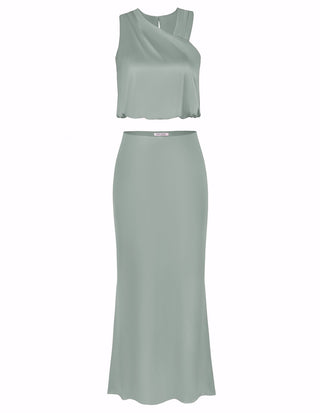 Women 2pcs Set Outfits Cropped Length Sleeveless Tops+Mermaid Bodycon Skirt