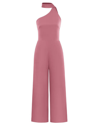 Women Straight Leg Jumpsuit Sash Decorated One Shoulder Ankle Length Romper