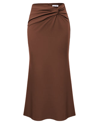 Women Mermaid Hem Skirt Casual Knotted Waist Below Mid-Calf Bodycon Skirt