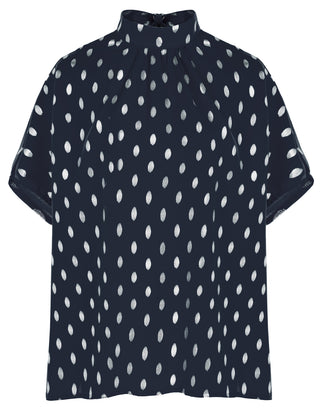 Women’s Batwing Sleeve Blouse Tops Mock Neck Polka Dot Blouses Casual Tie Back Drape Shirts