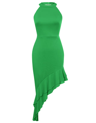 Women Backless Halterneck Dress Casual Irregular Chiffon Hem Bodycon Dress