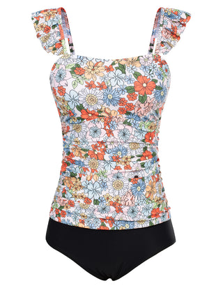 Women 2pcs Set Swimsuit Ruched Padded Swim Tops+Briefs Swimwear