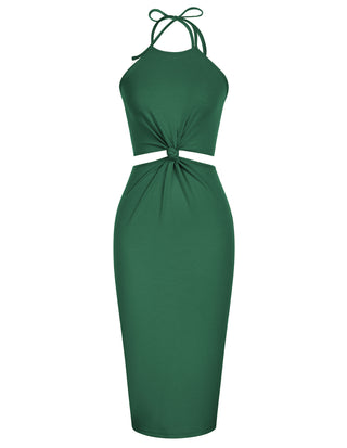 Women's Halter Dress Cut Out Summer Midi Dresses Bodycon Ribbed Knit Trendy Beach Vacation Dress