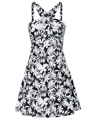 Women 2pcs Swimsuit Halterneck Padded Swim Dress+Briefs Swimwear