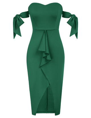 Women Wrap Front Party Dress Strapless Sweetheart Neck Bodycon Dress