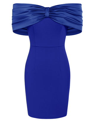 Women Contrast Fabric Party Dress Off Shoulder Mid-Thigh Bodycon Dress
