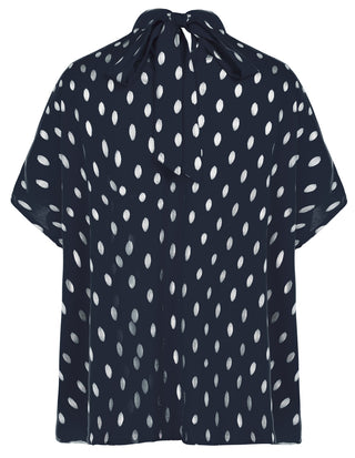 Women’s Batwing Sleeve Blouse Tops Mock Neck Polka Dot Blouses Casual Tie Back Drape Shirts