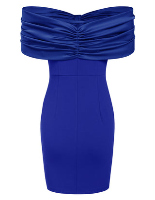 Women Contrast Fabric Party Dress Off Shoulder Mid-Thigh Bodycon Dress