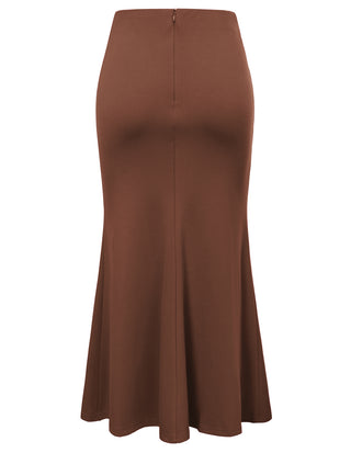 Women Mermaid Hem Skirt Casual Knotted Waist Below Mid-Calf Bodycon Skirt