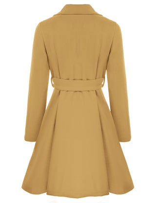 Lapel Collar Overcoat with Belt One-Button A-Line Coat