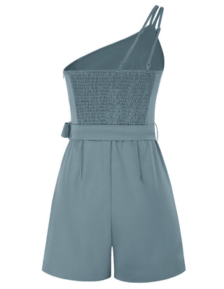 Shoulder Romper with Belt Dual Strap Smocked Back Playsuit