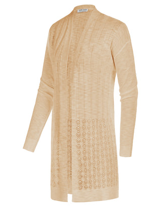 Hollowed-out Cardigan Sweater Long Sleeve Open Front Mid-Thigh Knitwear