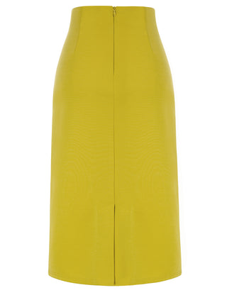 Ruched Front Skirt High Waist Back Slit Mid-Calf A-Line Skirt