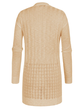 Hollowed-out Cardigan Sweater Long Sleeve Open Front Mid-Thigh Knitwear