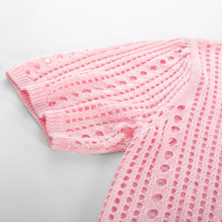 Women Hollowed-out Cardigan Short Sleeve V-Neck Tie-Front Shrug Knitwear