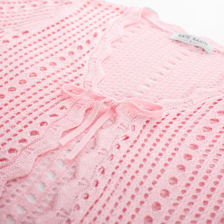 Women Hollowed-out Cardigan Short Sleeve V-Neck Tie-Front Shrug Knitwear