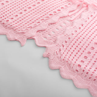 Women Hollowed-out Cardigan Short Sleeve V-Neck Tie-Front Shrug Knitwear