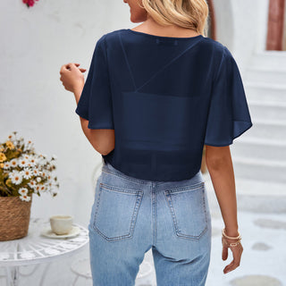 See-Through Chiffon Shrug Short Flounce Sleeve Open Front Bolero