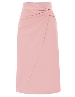 Ruched Front Skirt High Waist Back Slit Mid-Calf A-Line Skirt