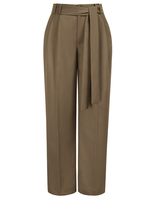 Straight Leg Pants High Waist Belt Decorated Trousers