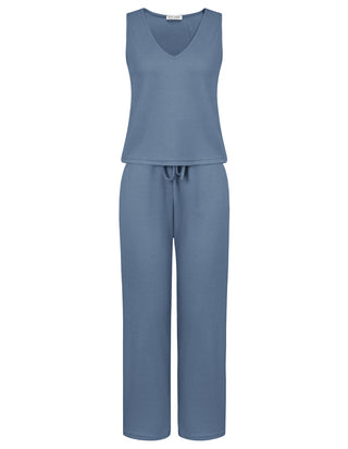 Women Comfy Outfits Sleeveless V-Neck Tank Top+Elastic Drawstring Waist Pants