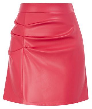 Women's Leather Skirts Front Slit Ruched Bodycon Mini Skirt High Waist PU Leather Skorts