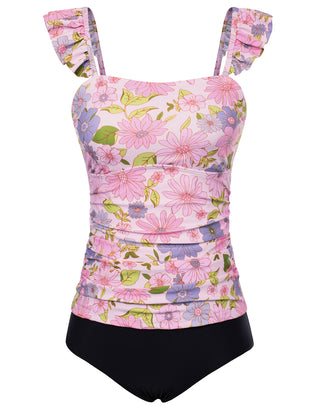 Women 2pcs Set Swimsuit Ruched Padded Swim Tops+Briefs Swimwear