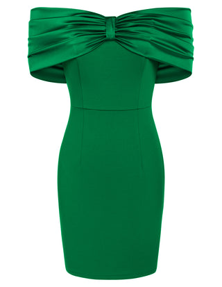 Women Contrast Fabric Party Dress Off Shoulder Mid-Thigh Bodycon Dress