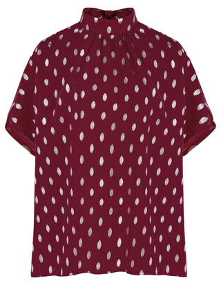 Women’s Batwing Sleeve Blouse Tops Mock Neck Polka Dot Blouses Casual Tie Back Drape Shirts