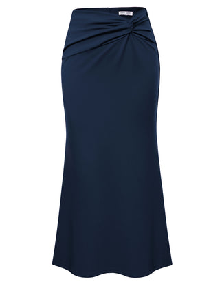 Women Mermaid Hem Skirt Casual Knotted Waist Below Mid-Calf Bodycon Skirt