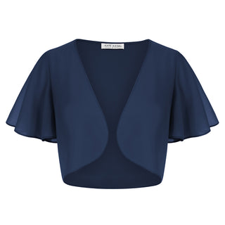 See-Through Chiffon Shrug Short Flounce Sleeve Open Front Bolero