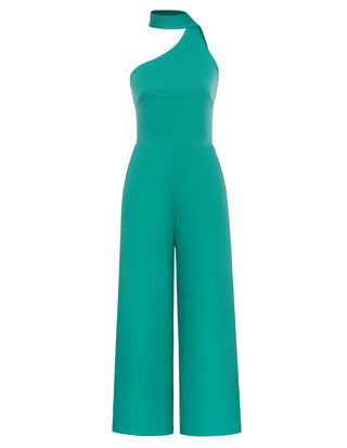 Women Straight Leg Jumpsuit Sash Decorated One Shoulder Ankle Length Romper