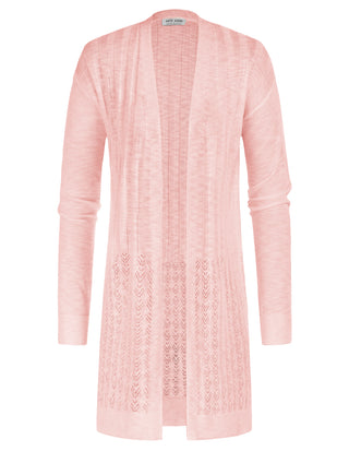 Hollowed-out Cardigan Sweater Long Sleeve Open Front Mid-Thigh Knitwear