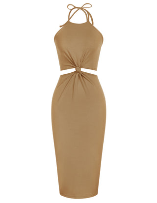 Women's Halter Dress Cut Out Summer Midi Dresses Bodycon Ribbed Knit Trendy Beach Vacation Dress