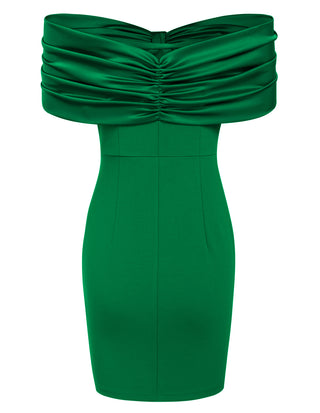 Women Contrast Fabric Party Dress Off Shoulder Mid-Thigh Bodycon Dress