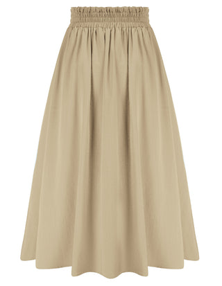 Front Slit Skirt Elastic High Waist Buttons Decorated A-Line Skirt