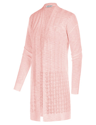 Hollowed-out Cardigan Sweater Long Sleeve Open Front Mid-Thigh Knitwear