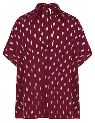 Women’s Batwing Sleeve Blouse Tops Mock Neck Polka Dot Blouses Casual Tie Back Drape Shirts