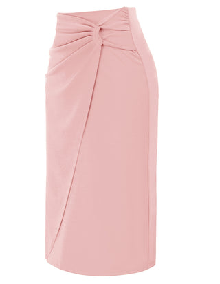Ruched Front Skirt High Waist Back Slit Mid-Calf A-Line Skirt