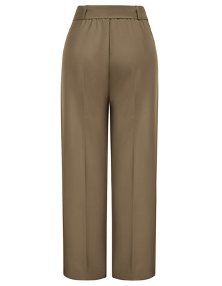 Straight Leg Pants High Waist Belt Decorated Trousers