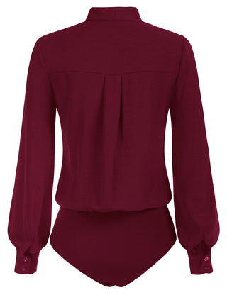 Bow-Knot Decorated Bodysuit Long Sleeve Elastic Waist Shirt