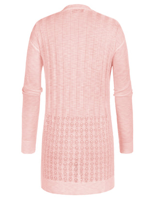 Hollowed-out Cardigan Sweater Long Sleeve Open Front Mid-Thigh Knitwear