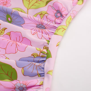 Women 2pcs Set Swimsuit Ruched Padded Swim Tops+Briefs Swimwear