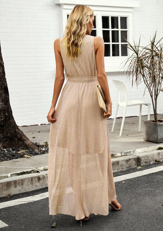 Women Ankle Length Party Dress Sleeveless Surplice V-Neck Flared A-Line Dress