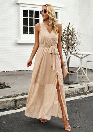 Women Ankle Length Party Dress Sleeveless Surplice V-Neck Flared A-Line Dress
