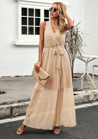 Women Ankle Length Party Dress Sleeveless Surplice V-Neck Flared A-Line Dress