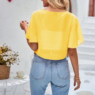 See-Through Chiffon Shrug Short Flounce Sleeve Open Front Bolero